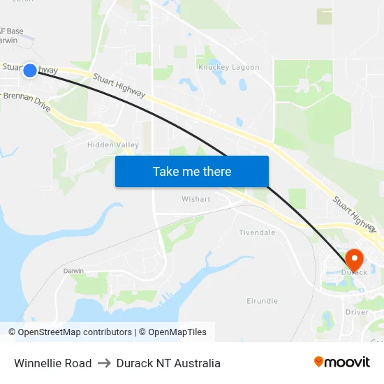 Winnellie Road to Durack NT Australia map