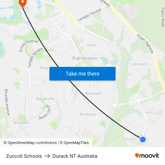 Zuccoli Schools to Durack NT Australia map
