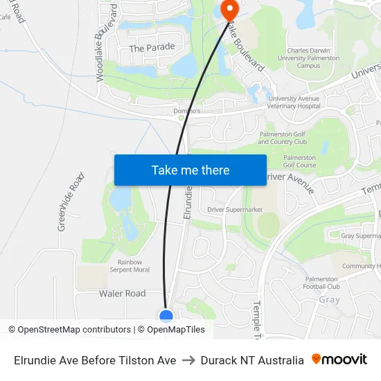 Elrundie Ave Before Tilston Ave to Durack NT Australia map