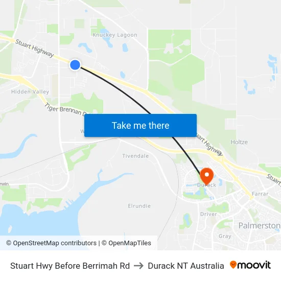 Stuart Hwy Before Berrimah Rd to Durack NT Australia map