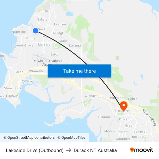Lakeside Drive (Outbound) to Durack NT Australia map