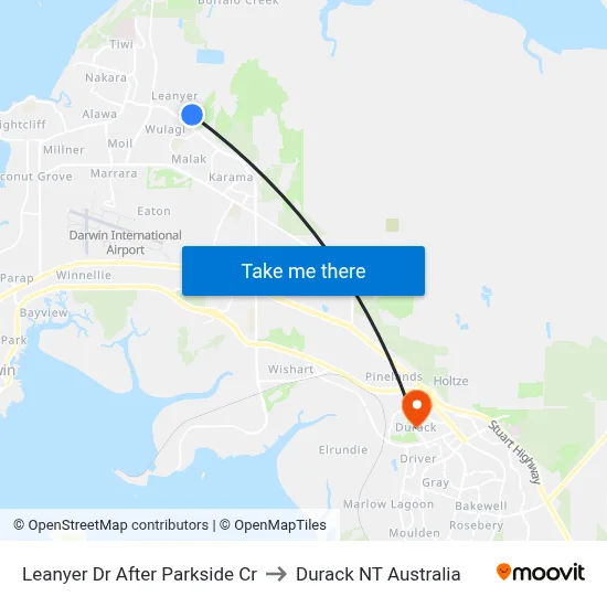 Leanyer Dr After Parkside Cr to Durack NT Australia map