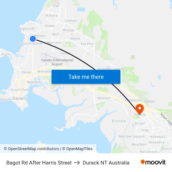 Bagot Rd After Harris Street to Durack NT Australia map