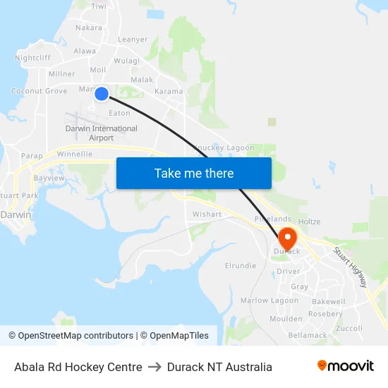 Abala Rd Hockey Centre to Durack NT Australia map