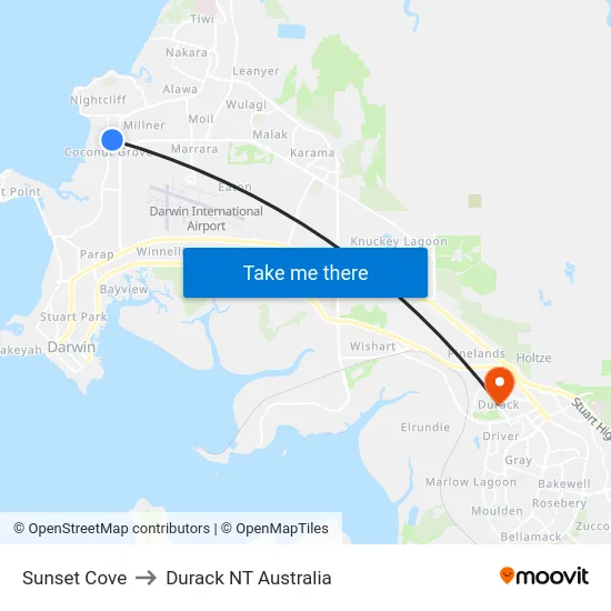 Sunset Cove to Durack NT Australia map