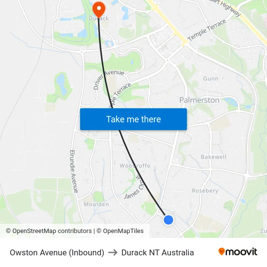 Owston Avenue (Inbound) to Durack NT Australia map
