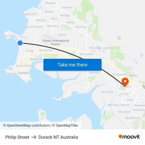 Philip Street to Durack NT Australia map