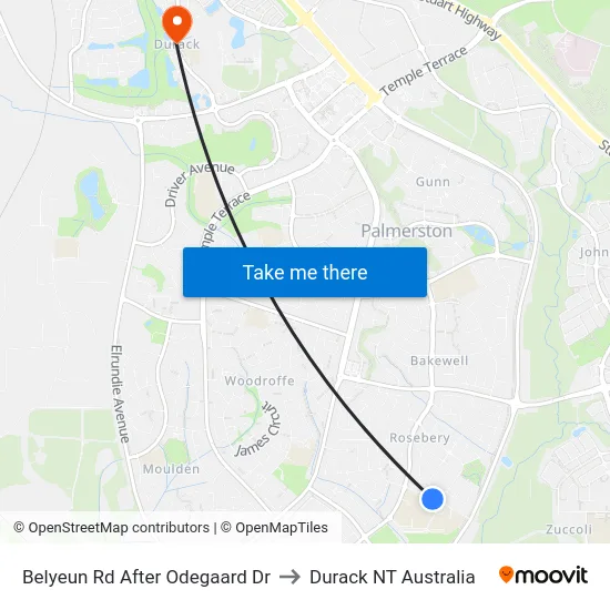 Belyeun Rd After Odegaard Dr to Durack NT Australia map