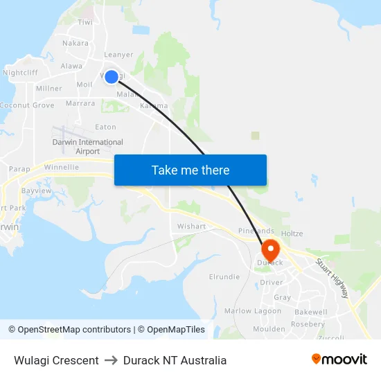 Wulagi Crescent to Durack NT Australia map