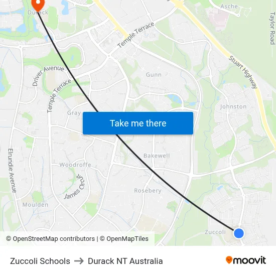 Zuccoli Schools to Durack NT Australia map