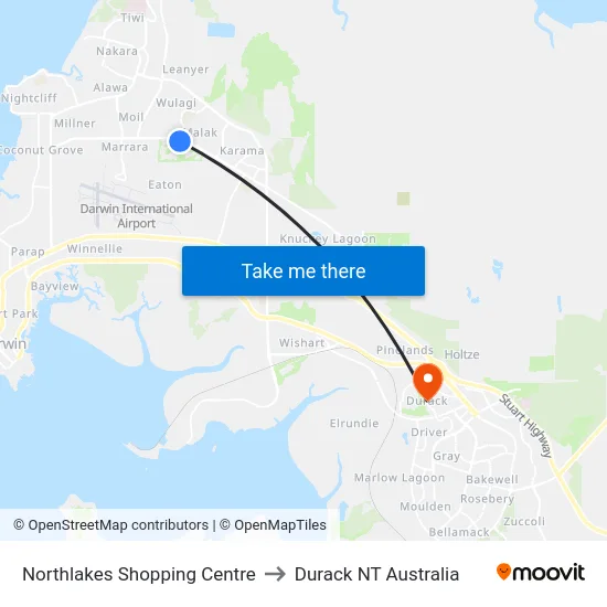 Northlakes Shopping Centre to Durack NT Australia map