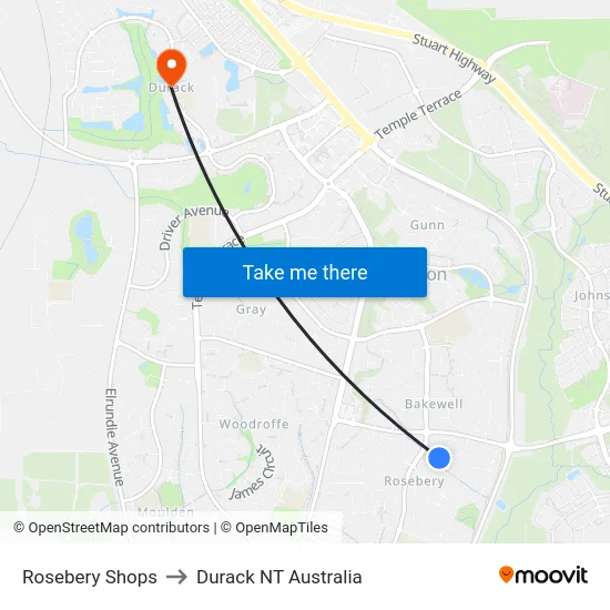 Rosebery Shops to Durack NT Australia map