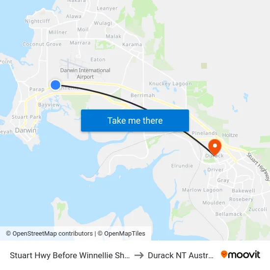 Stuart Hwy Before Winnellie Shops to Durack NT Australia map