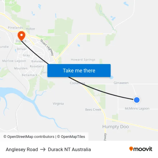 Anglesey Road to Durack NT Australia map