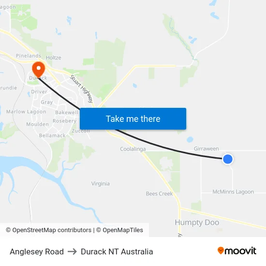 Anglesey Road to Durack NT Australia map