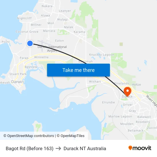 Bagot Rd (Before 163) to Durack NT Australia map