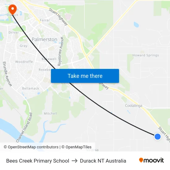 Bees Creek Primary School to Durack NT Australia map