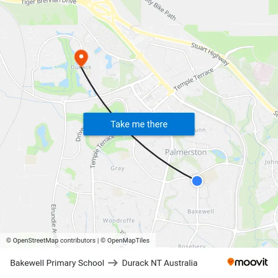 Bakewell Primary School to Durack NT Australia map