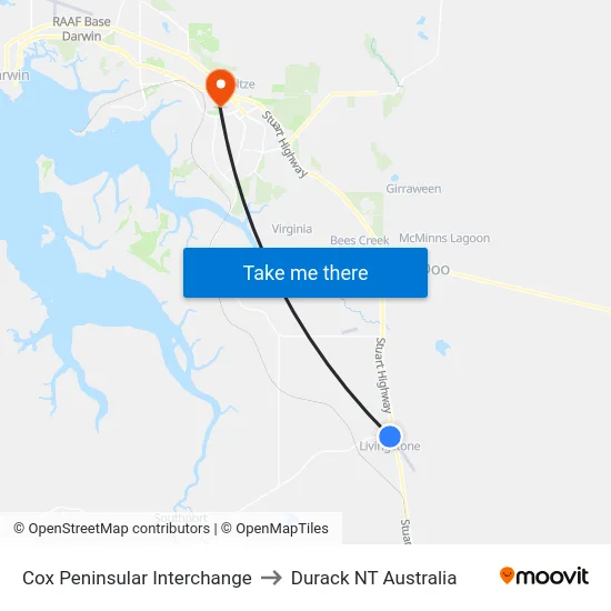 Cox Peninsular Interchange to Durack NT Australia map