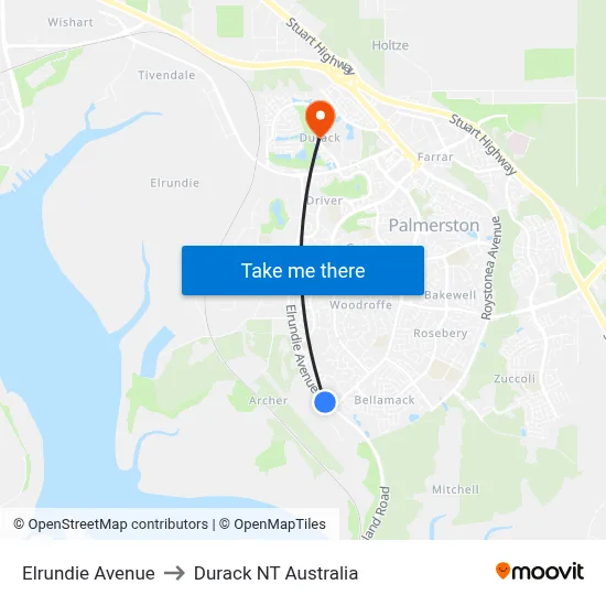 Elrundie Avenue to Durack NT Australia map