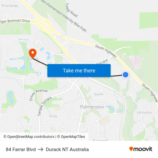 84 Farrar Blvd to Durack NT Australia map