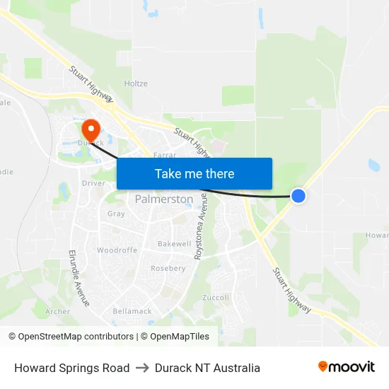 Howard Springs Road to Durack NT Australia map