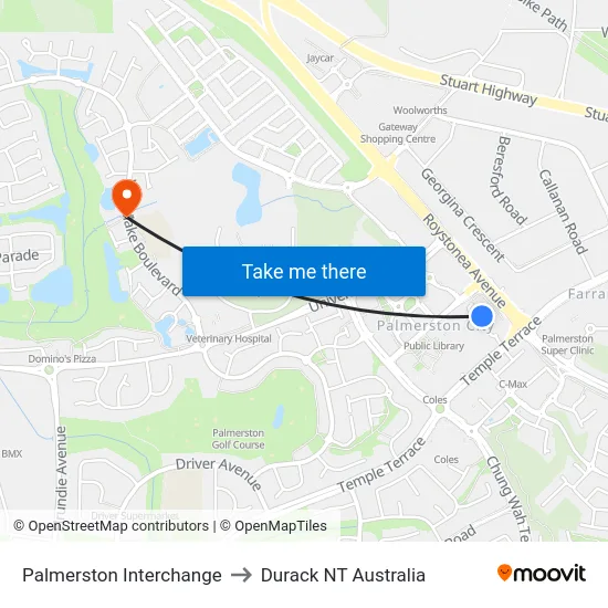 Palmerston Interchange to Durack NT Australia map
