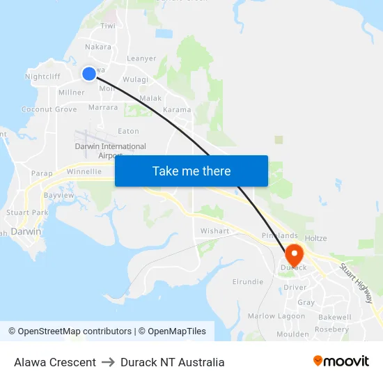 Alawa Crescent to Durack NT Australia map