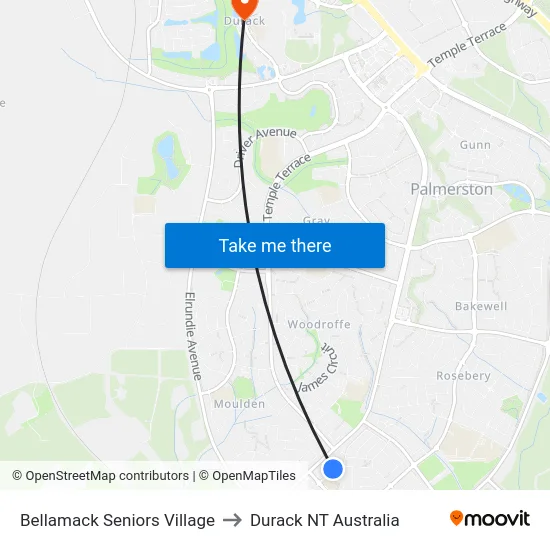 Bellamack Seniors Village to Durack NT Australia map
