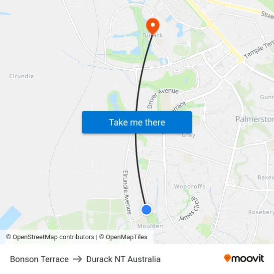Bonson Terrace to Durack NT Australia map
