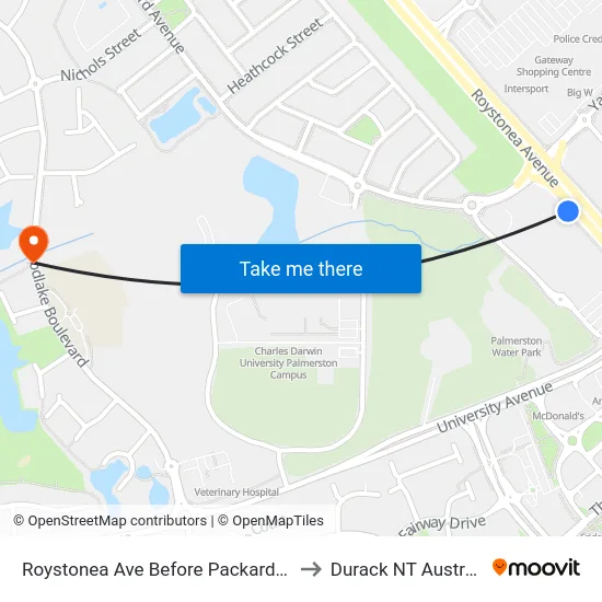 Roystonea Ave Before Packard Ave to Durack NT Australia map