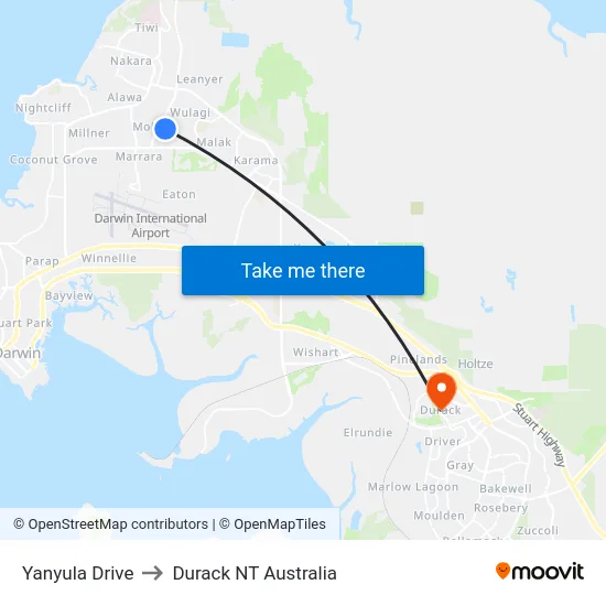 Yanyula Drive to Durack NT Australia map