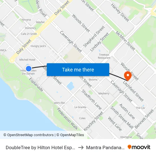 DoubleTree by Hilton Hotel Esplanade Darwin to Mantra Pandanas Darwin map