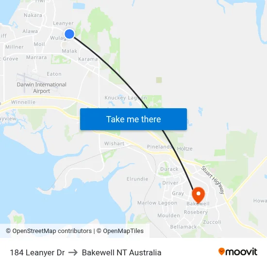 184 Leanyer Dr to Bakewell NT Australia map