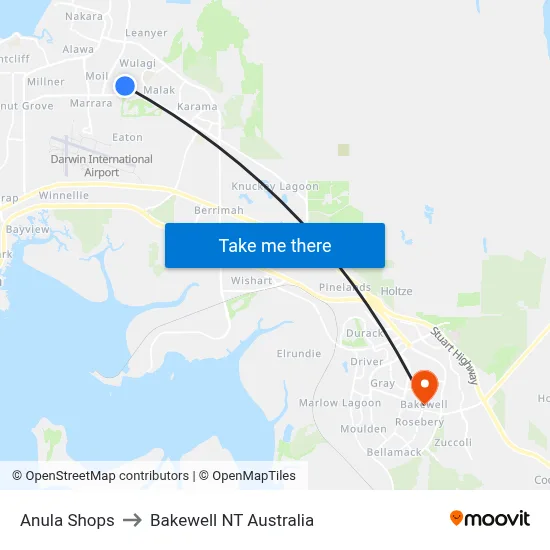 Anula Shops to Bakewell NT Australia map
