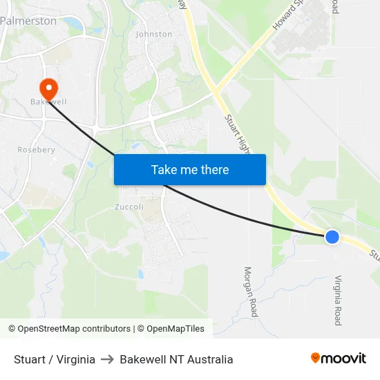 Stuart / Virginia to Bakewell NT Australia map