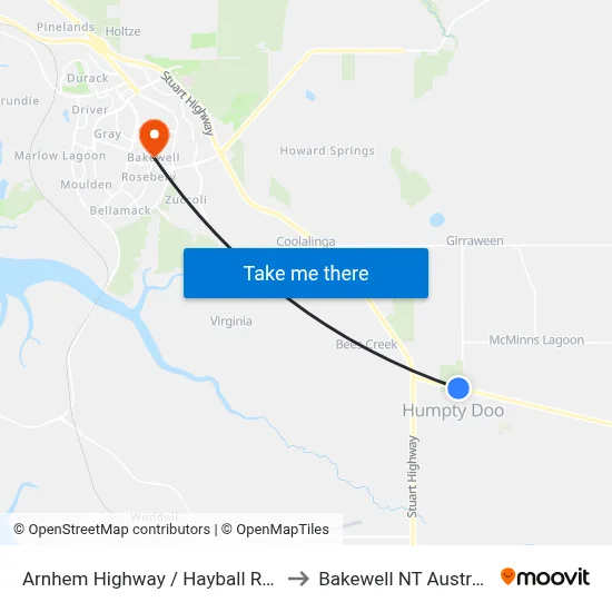 Arnhem Highway / Hayball Road to Bakewell NT Australia map