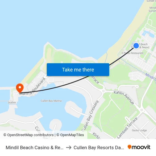 Mindil Beach Casino & Resort to Cullen Bay Resorts Darwin map