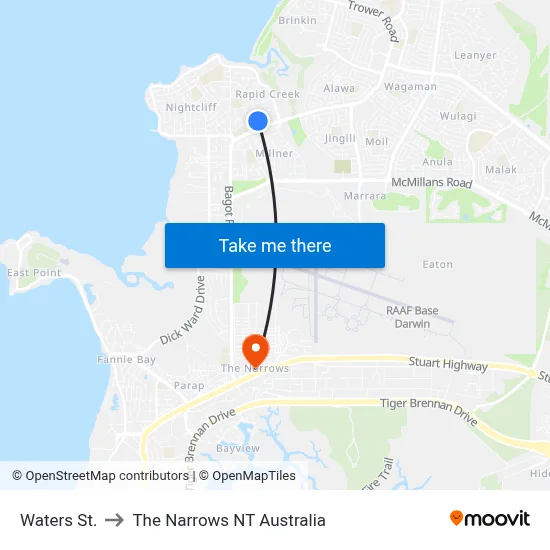 Waters St. to The Narrows NT Australia map