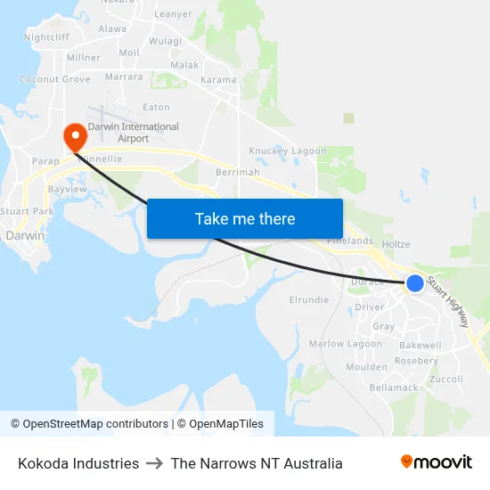 Kokoda Industries to The Narrows NT Australia map