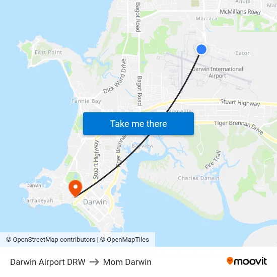 Darwin Airport DRW to Mom Darwin map