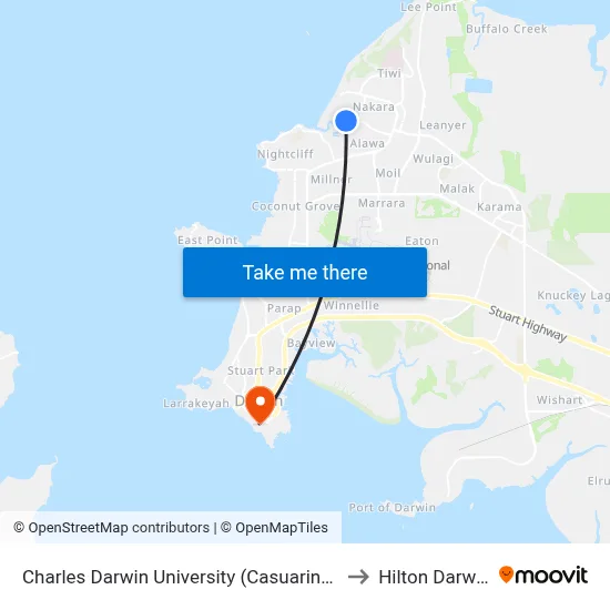 Charles Darwin University (Casuarina ) to Hilton Darwin map