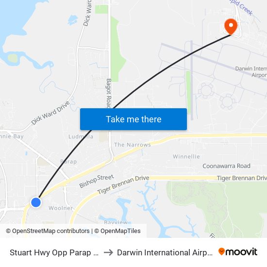 Stuart Hwy Opp Parap Rd to Darwin International Airport map