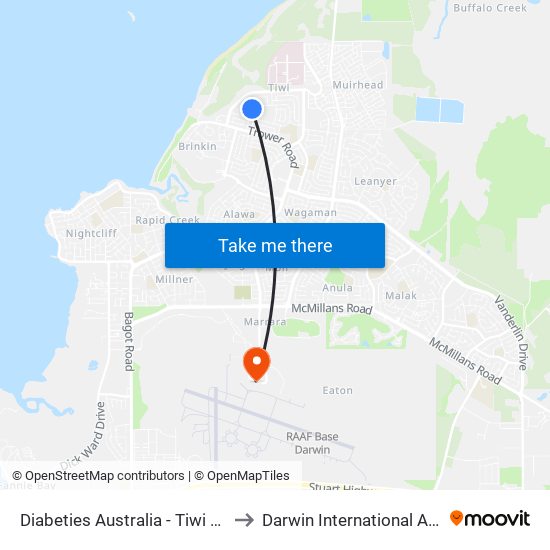 Diabeties Australia - Tiwi Shops to Darwin International Airport map