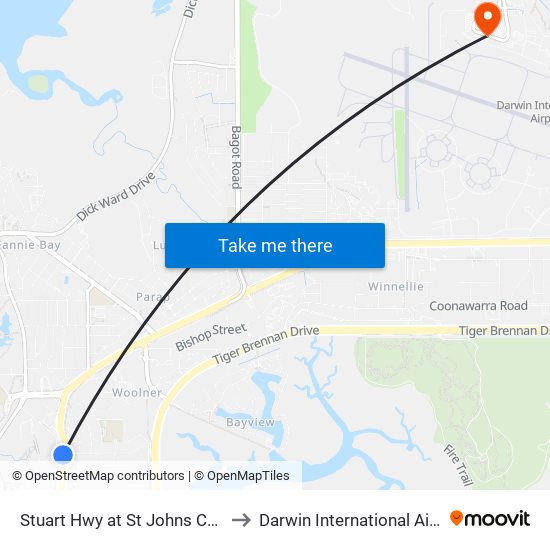 Stuart Hwy at St Johns College to Darwin International Airport map