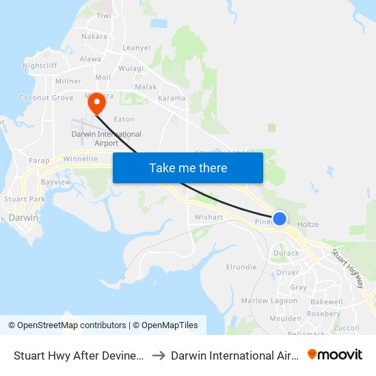 Stuart Hwy After Deviney Rd to Darwin International Airport map