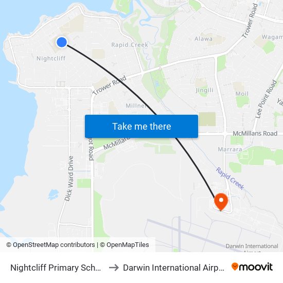 Nightcliff Primary School to Darwin International Airport map