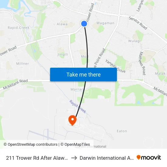 211 Trower Rd After Alawa Cres to Darwin International Airport map