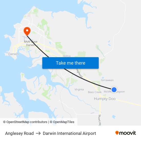 Anglesey Road to Darwin International Airport map