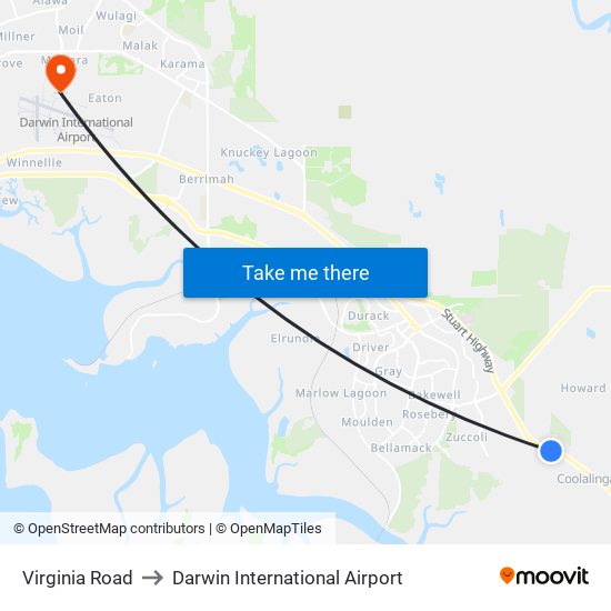 Virginia Road to Darwin International Airport map